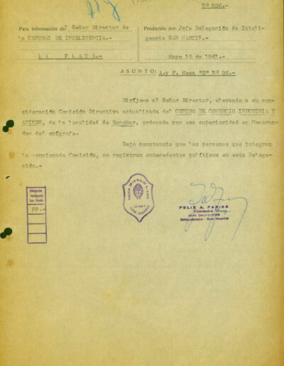 Informe de inteligencia del legajo del Centro de comercio e industria de Escobar. CPM- Fondo DIPPBA- Div. Cen. AyF, Mesa B, carpeta 39c, legajo 3. Año 1961.