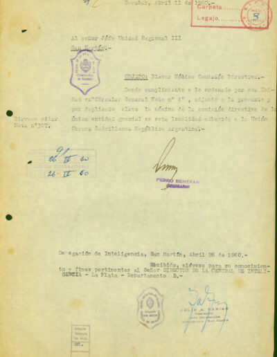 Informe de inteligencia del legajo de la Unión Obrera Ladrillera. CPM- Fondo DIPPBA- Div. Cen. AyF, Mesa B, carpeta 39c, legajo 4. Año 1960.