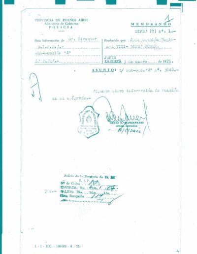 Memorándum del Legajo de Mesa DS sobre investigación E.n.e.t. Nº 1 de Lincoln. CPM- Fondo DIPPBA- Div. Cen. AyF, Mesa DS, Factor Varios, Legajo 7186. Año 1976.