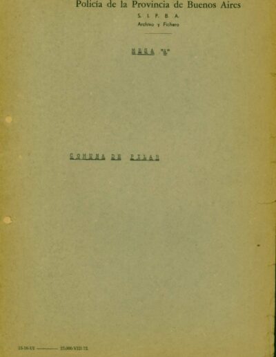 Carátula del legajo Comuna de Pilar. CPM- Fondo DIPPBA- Div. Cen. AyF, Mesa A, Factor Político, antecedentes Comunas.