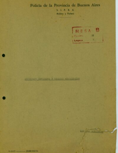 Carátula de legajo del Sindicato Empleados y Obreros Municipales. CPM – Fondo DIPPBA- Div. Cen. AyF, Mesa B, Factor Gremial, Carpeta 58, Legajo 1.
