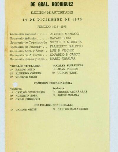 Boletas para la elección de autoridades del Sindicato de trabajadores municipales de General Rodríguez. CPM – Fondo DIPPBA- Div. Cen. AyF, Mesa B, Factor Gremial, Carpeta 58, Legajo 1. Año 1973.