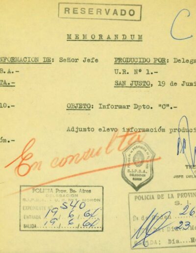 Memorándum del legajo del Partido Comunista de Mercedes. CPM- Fondo DIPPBA- Div. Cen. AyF, Mesa C, Serie Colateral, carpeta 4, legajo 88. Año 1964.