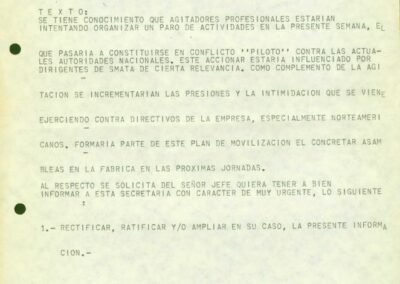 Parte de Inteligencia en el que se solicita información sobre posible paro de actividades. CPM- Fondo DIPPBA- Gral. Pacheco.Cen. AyF, Mesa B, factor gremial, Carpeta 117, legajo 34, tomo 1. Año 1976