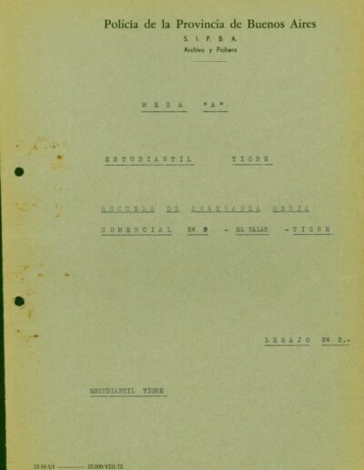 Carátula de legajo Escuela de Enseñanza Media Comercial N°2 – El Talar. CPM- Fondo DIPPBA – Div. Cen. AyF, Mesa A, factor Estudiantil. Legajo 2. Año 1972