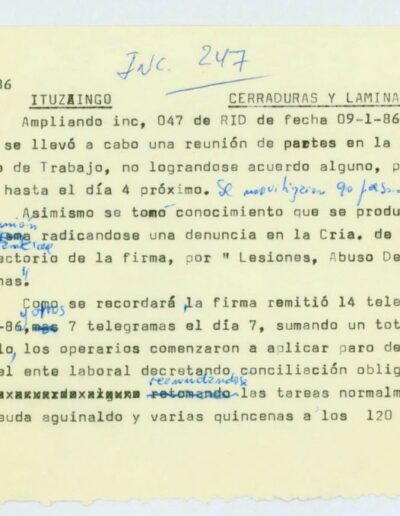 Informe de inteligencia sobre despidos y paro de actividades. CPM- Fondo DIPPBA – Div. Cen. AyF, Mesa B, Carpeta 82, Legajo 10. Año 1986.