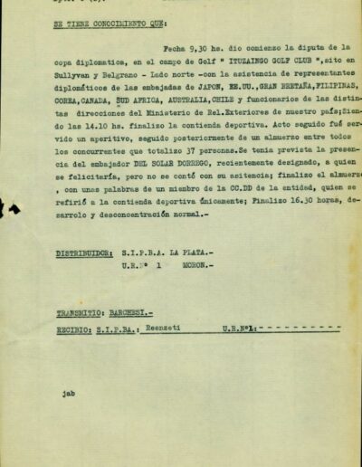 Informe de inteligencia sobre torneo de golf con representantes diplomáticos de distintas embajadas. CPM- Fondo DIPPBA- Div. Cen. AyF. Mesa De, por localidad, legajo 5. Asunto: Club Atletico "Ituzaingó". Año 1970