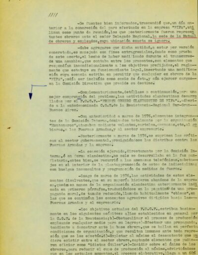 Informe de inteligencia sobre establecimiento FIFA de Florencio Varela. CPM- Fondo DIPPBA- Div. Cen. AyF, Mesa B, Carpeta huelgas y conflictos. Año 1977.