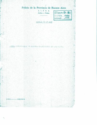 Carátula del Legajo de Mesa DS, sobre “elementos izquierdistas” en Moreno. CPM- Fondo DIPPBA- Div. Cen. AyF, Mesa DS, Legajo 1779. Año 1974.